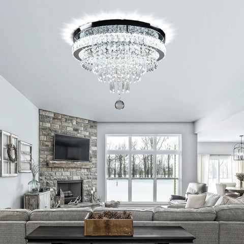 Modern Crystal Chandelier With Four Tier Hourglass Design, 19.7 Inch Ceiling Light, Dimmable LED With Remote in living room