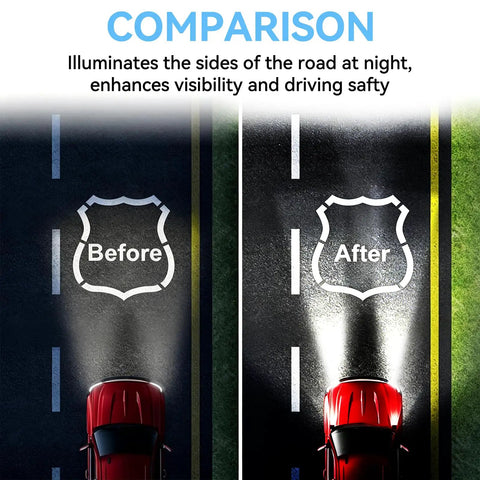 Comparison of road visibility before and after using Hood Hinge Light Mount Brackets for Silverado 1500 2014 2018 Chevy Easy Install with Two Extra Mounting Holes for 3 Inch Cube Pod Lights Off Road Ready Accessories.