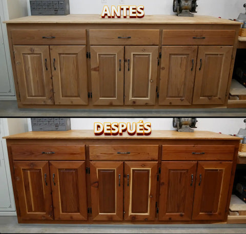 Before and after using All In One Wood Polish And Conditioner With Carnauba Wax And Beeswax That Feeds The Grain And Keeps It Looking Rich