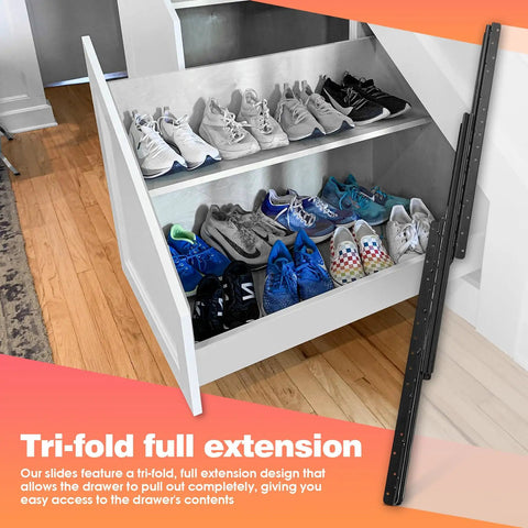 Undermount Heavy Duty Drawer Slides 32 Inch 260lb Capacity Concealed Pull Out Cabinet Glides Beefy For Pantry Closet Shelf Bottom Mount Design Durable Cold Rolled Steel 1 Pair