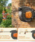 Retractable Garden Hose Reel With 100 Foot Hose, Heavy Duty Half Inch Burst Pressure 435 PSI, Wall Mounted Water Reel