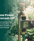 Programmable Garden Hose Sprinkler Timer With One Or Two Outlet Controller Self Cleaning Valve IPX5 attached to outdoor faucet