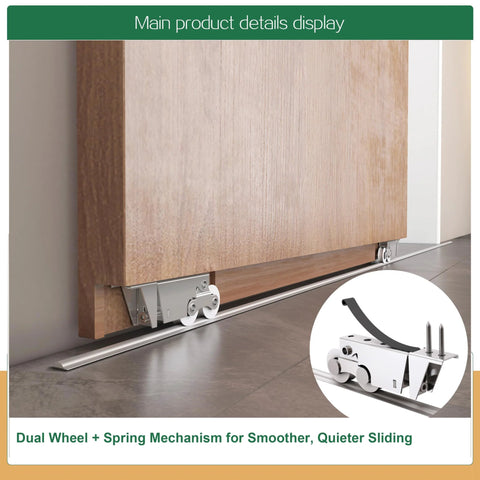 Concealed Sliding Door Hardware Kit With Soft Close And Floor Rail, Lightweight Hidden Track Wall Mount System For Opening Width Up To 30 Inches, 38 Inch Track Length, No Door Included, For Modern Minimalist Interiors installed view