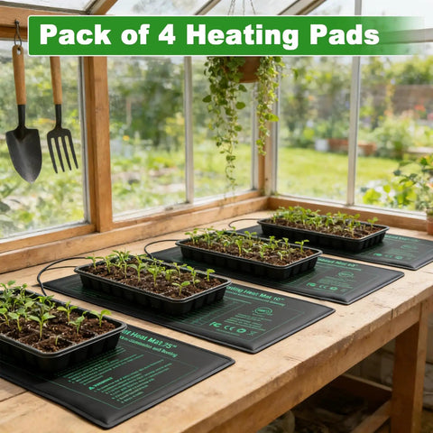 Waterproof Seedling Heat Mat 10x20.75 Inches Four Pack Durable Plant Heat Mats For Germination Indoor Gardening And Greenhouse Use UL And MET Certified Keeps Soils Warm And Boosts Sprouting