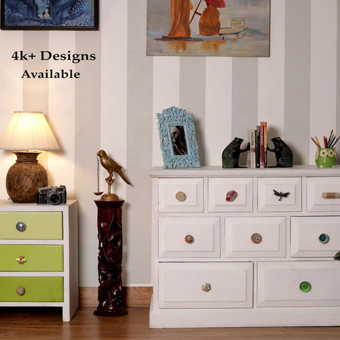 White dresser with Pack Of 100 Multicolor Ceramic Cabinet Knobs And Drawer Pulls For Cabinets And Dressers, colorful drawers