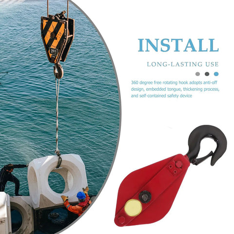 Beefed Up Heavy Duty Lifting Cable Pulley Block For Hauling And Towing Half Ton Capacity Side Opening Design 360 Degree Rotatable Hook Iron Wire Rope Crane Pulley Wheel Smooth Operation And Easy Load Handling, red side-opening pulley with rotatable hook