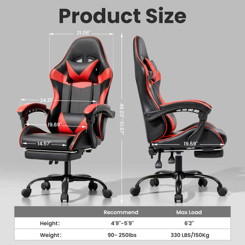 Product dimensions of Ergonomic Gaming Chair With Footrest And Lumbar Support, Height Adjustable Office Chair with 360 Degree Swivel