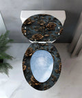 Elongated Toilet Seat Resin for Bathroom with rose design, suitable for standard toilets, top view.