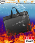 Beefed Up Fireproof Document Organizer Folio With 13 Pockets shown with fireproof and water resistance features, handle visible.