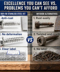 Comparison of 450 Piece Self Tapping And Self Drilling Screws Set In 410 Stainless Steel Hex Washer Head Kit against rusty screws.