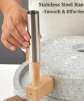 Close-up of a Manual Stone Grain Mill For Dry And Wet Grinding, Granite Stone Grinder with Stable Wood Base handle