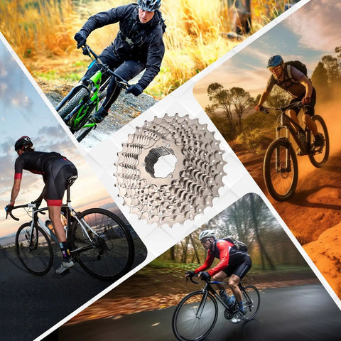 8/9/10/11/12 Speed Bike Cassette Ultra Lightweight 11T To 50T Range surrounded by cyclists on trail rides and road biking