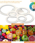 Graphic showing a 30.5 Inch Acrylic LED Ring Ceiling Light Fixture Dimmable Flush Mount Chandelier's high CRI effects on fruit colors.