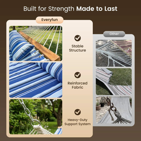 Two Person Double Hammock With Spreader Bar For Patio And Backyard Use 500 Lbs Capacity with stable structure and reinforced fabric
