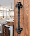 Rustic 9 Inch Cast Iron Sliding Barn Door Handle 2 Pack Black Vintage Gate Pull on wood door, kitchen view