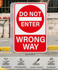 Two Pack Do Not Enter Wrong Way Signs 18 By 12 Inches For Traffic Road High Visibility Reflective Aluminum Weather Resistant Outdoor Signage, shown front view