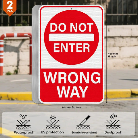Two Pack Do Not Enter Wrong Way Signs 18 By 12 Inches For Traffic Road High Visibility Reflective Aluminum Weather Resistant Outdoor Signage, shown front view