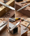 3D Printing Deburring Tool Set With An Ultra Thick Grip Anti Fatigue Handle, shown filing wood, metal and resin edges