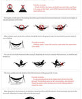 Instructional diagram for using Ultra Lightweight Portable Camping Hammock For Backpacking Beach Patio And Backyard Durable Fabric Easy Setup Packs Small Great For Outdoor Hangout Red.