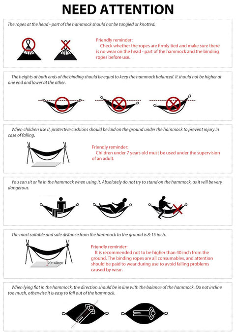Instructional diagram for using Ultra Lightweight Portable Camping Hammock For Backpacking Beach Patio And Backyard Durable Fabric Easy Setup Packs Small Great For Outdoor Hangout Red.