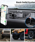 Heavy Duty Metal Phone Mount For Jeep Wrangler JK JKU 2011 To 2018 Dash Holder With Duck Mounts System Kit shown installed on dashboard