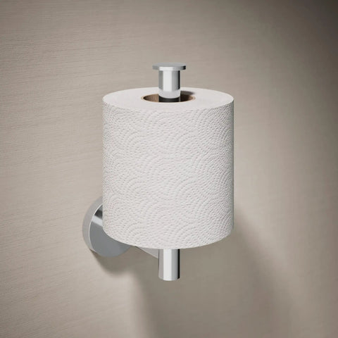 Elate Vertical Toilet Paper Holder In Polished Chrome Minimalist Metal Design Premium Durable Construction Corrosion Resistant