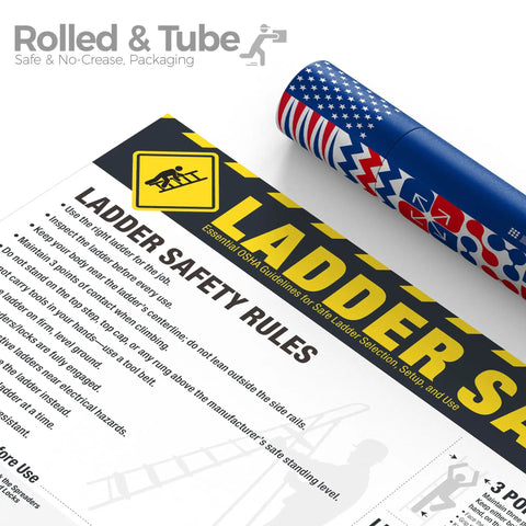 OSHA Ladder Safety Poster With 3 Points Of Contact And 4 To 1 Ladder Angle Guide, 18x24 in waterproof, rolled in tube