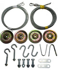Garage Door Extension Springs Cable And Pulley Kit For 7 To 8 Foot Doors, includes pulleys, steel cables, S hooks, and hardware