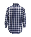 Back view of Flame Resistant Work Shirt For Men In Navy White Plaid, 6.25oz FR Cotton Twill, Lightweight Welding Shirt