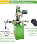 IntSupermai 1500W Brushless Vertical Mill Drill Machine R8 Taper 50-2250 RPM Variable Speed on green benchtop with digital readout.