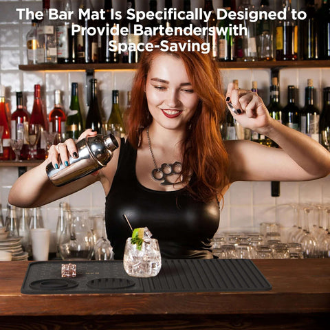 Bar mat with folding cutting-board, black, 18x12 inches, for countertop use