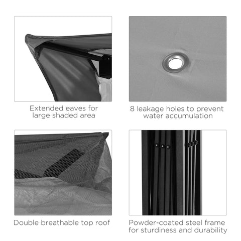 11 By 11 Pop Up Canopy With Screen Walls For Outdoor Use, features include extended eaves, breathable roof, and steel frame.