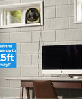 TurboForce Air Circulator Table Fan With 3 Speeds And 90 Degree Pivot on a windowsill near a desk setup.