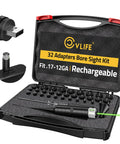 Rechargeable Green Laser Bore Sight Kit With 32 Adapters For 0.17 To 12 GA Calibers Multi Caliber Bore Sighter in open case
