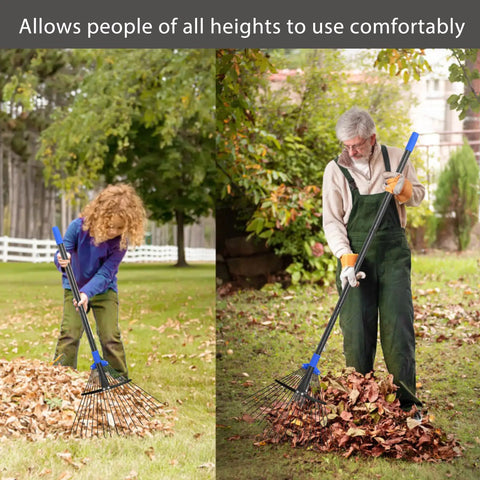 People using Heavy Duty Adjustable Metal Leaf Rake With Long Handle And Expandable Head From 8 To 17 Inches on lawn