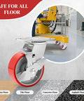 5 Inch Industrial Casters with low noise polyurethane wheels on steel hubs, swivel plate, for all types of floors in industrial settings.