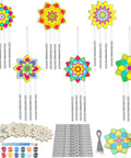 Lotus Flower Wind Chime Craft Kit For Kids 24 Piece Color Your Own Mandala Windchime DIY Unfinished Wood Hanging Ornaments