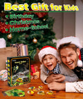 Amber Dig Kit With Real Insects Encased In Resin, family enjoying STEM educational gift by Christmas tree, perfect for kids 6-12.
