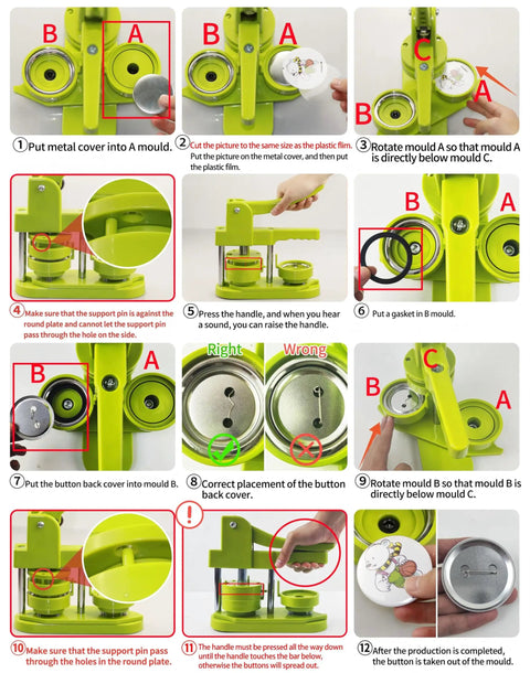 Premium 2.25 Button Maker Supplies Packed With Two Hundred Sleek Metal Badge Blanks And Crisp Paper Discs assembly guide steps.