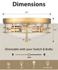 13 Inch Flush Mount Ceiling Light Fixture With Clear Glass And Brushed Gold Finish Modern Farmhouse Style dimensions
