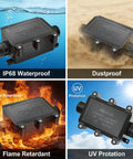 IP68 Outdoor Waterproof Junction Box With M20 Connector For 5 To 13 Millimeter Cables 2 Way Underground Splice Light Box Includes 4 Way Terminal Block Seals And Screws 450V 20A Rating Built For Easy Install, black plastic outdoor use