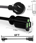 6 Foot 14 Gauge 3 Conductor Black Flat Plug Extension Cord Low Profile Design For Tight Spaces Behind Furniture Desks Or Bookshelves Indoor Use ETL Listed Safe Indoor Outdoor Ready Power Cable, 6 ft