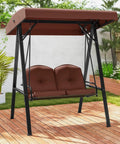 Two Person Patio Porch Swing With Adjustable Canopy Heavy Duty Metal Frame Comfy Cushions Outdoor Garden Swing for Backyard