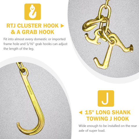 Two Pack Grade 80 Tow Chain With J Hooks And RTJ Grab Hooks Five Sixteenth Inch By Six Foot Recovery Chain 18800 Lbs Tow Truck Bridle Chain Wrecker Towing Equipment showing RTJ hook details