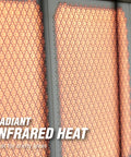 Close-up of 10,000 BTU Vent Free Radiant Propane Heater With Piezo Ignition surface, emitting infrared heat; indoor use.