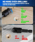 Woodworking Countersink Drill Bit Set For Wood With 14 Pieces Includes Sizes 4 6 8 10 12 Quarter Inch Hex Shank Magnetic Extension