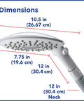 Flexible Arm Rainfall Shower Head With 12 Inch Flex Neck And 7.5 Inch Large Face, Easy DIY Install, showing dimensions.