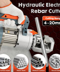Heavy Duty 3/4 Inch Electric Hydraulic Rebar Cutter RC20B with cutting range for 4-20mm rebar, shown in hand for usage.