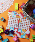 Front view of Rena Chris clear pouch with white 0.59-inch self-adhesive nylon dots for crafts
