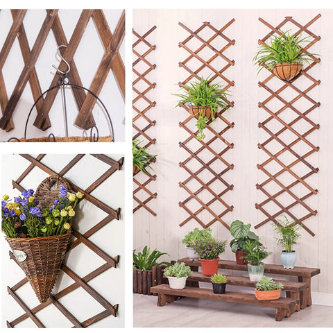 Expandable Wood Lattice Panels For Outdoor Decor 75 X 11.8 Inches Adjustable Fence Wall Garden Trellis Frame For Climbing Plants Like Ivy Roses And Vines Easy Install Patio Yard Accent 1 Pack shown with plants